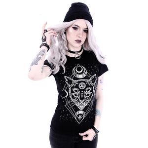 Black Short Sleeve Celestial Cosmic Graphic T-Shirt - NEW